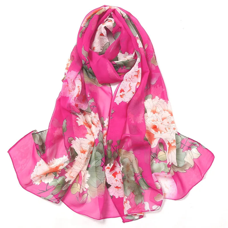 Fashion Women Silky Georgette Chiffon Floral Printing Beach Scarf Shawls Long Wraps Shawl Beach Scarf Kerchief Female Foulard