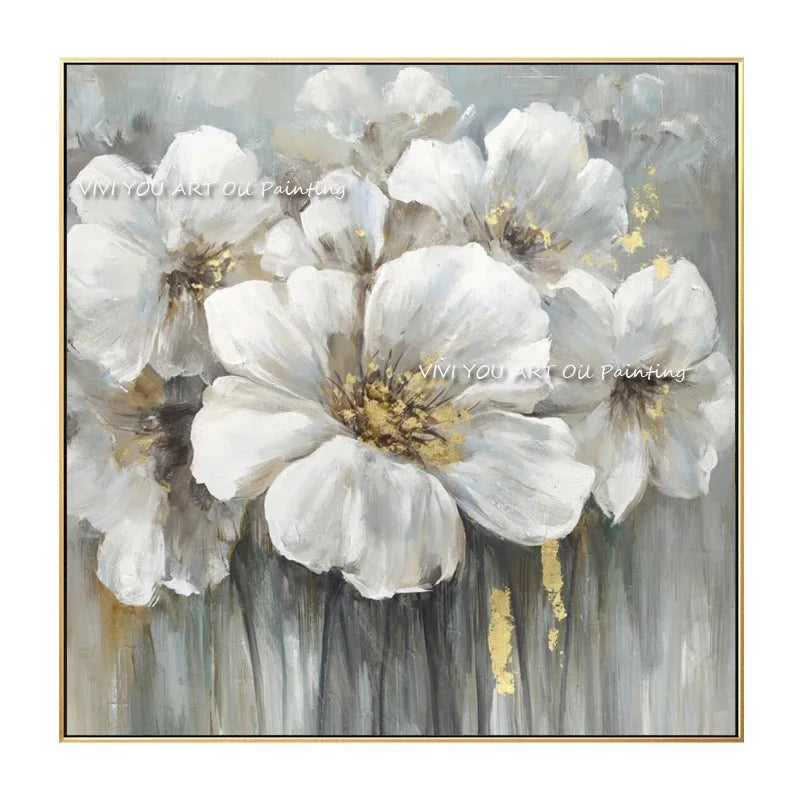 Handpainted Abstract Big White Flower Canvas Painting Modern Picture for Living Room Aisle Fashion Wall Art Picture Gifts