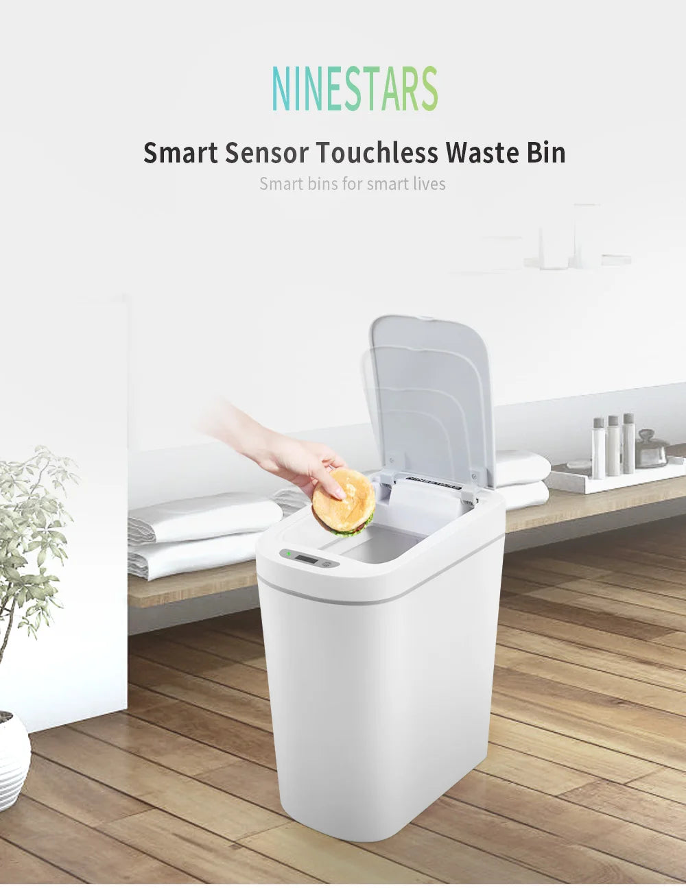 Youpin NINESTARS Smart Trash Can Motion Sensor Auto Sealing LED Induction Cover Trash 7L Home Ashcan Bins Fashion