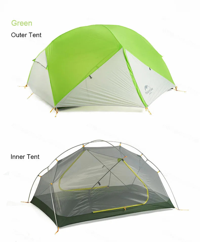 Naturehike Camping Tent 2 Person Mongar Ultralight Tent Outdoor Travel Tent Double Layer Waterproof Tent 3 Season Portable Tent