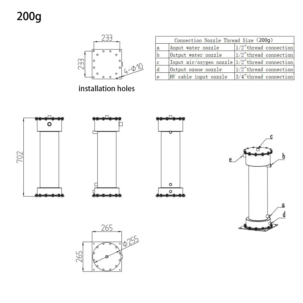 1Year Warranty 200g Ozonizer Honeycomb Silica Tube Water Cooled with Improved Transformer and PCB Free Shipping