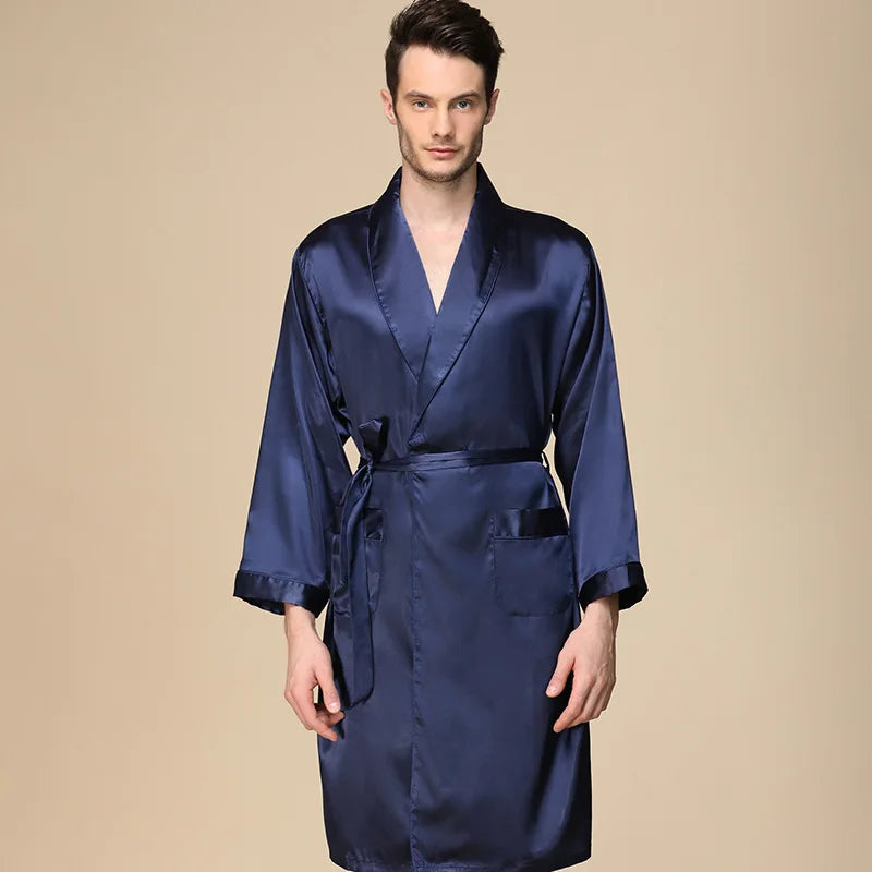 New Design High-quality Satin Silk Sleepwear Bathrobe Nightgown Kimono Men Solid Color Nightwear Pajama Male Robe халат мужской