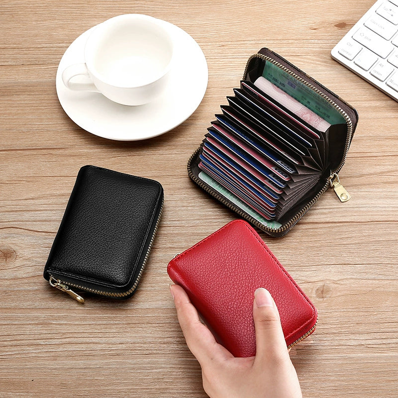 Anti-Degaussing Zipper Bank Driver's License Compact Card Holder