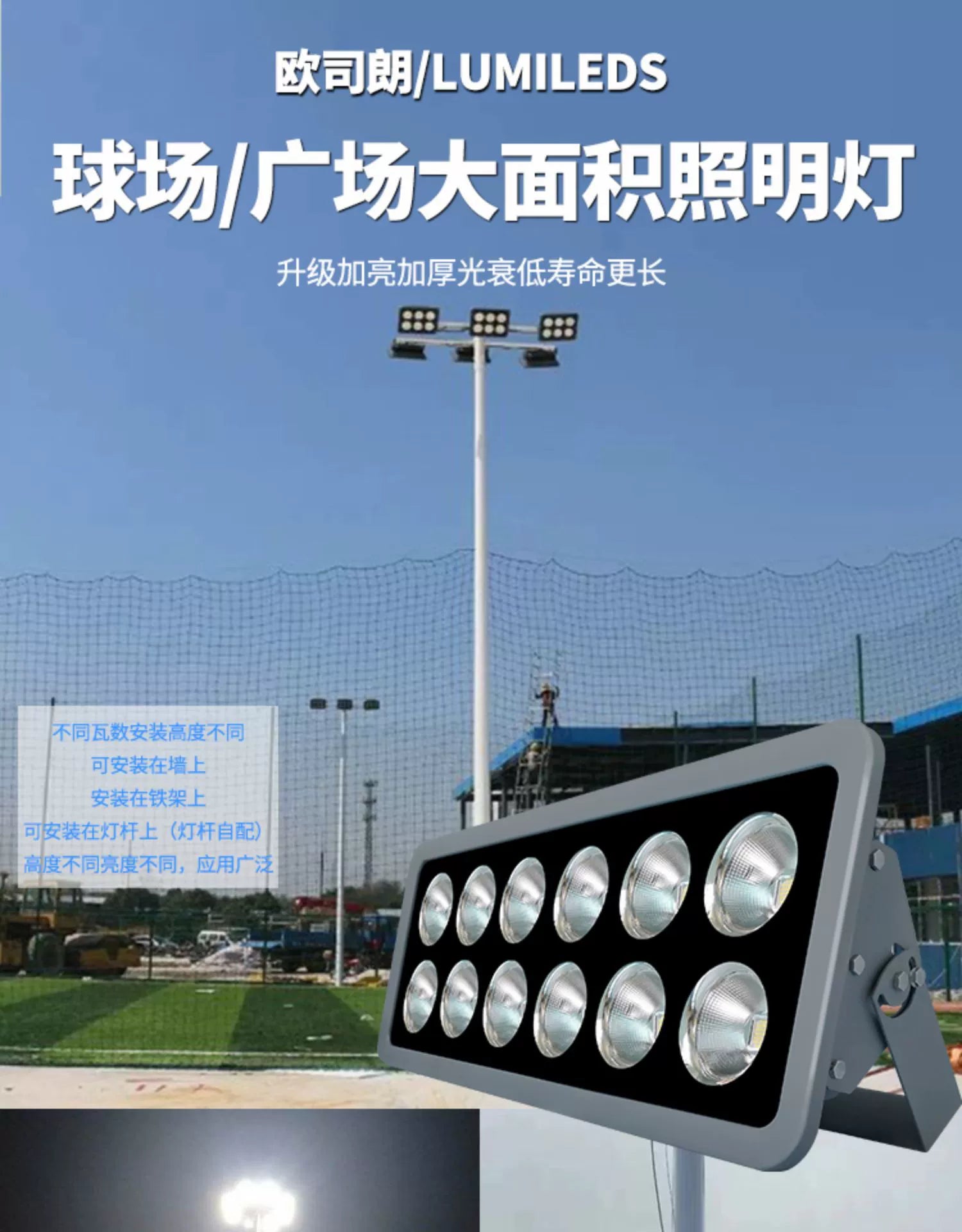 220v110v Floodlight Outdoor Waterproof Industrial Factory Outdoor Basketball Stadium Square Strong Light Lighting Spotlight