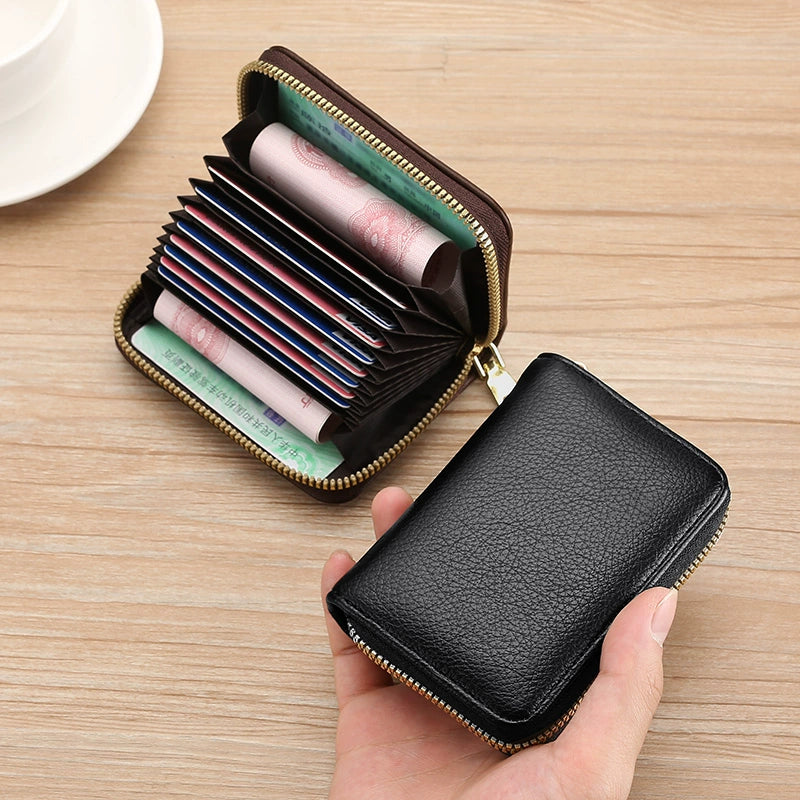 Anti-Degaussing Zipper Bank Driver's License Compact Card Holder