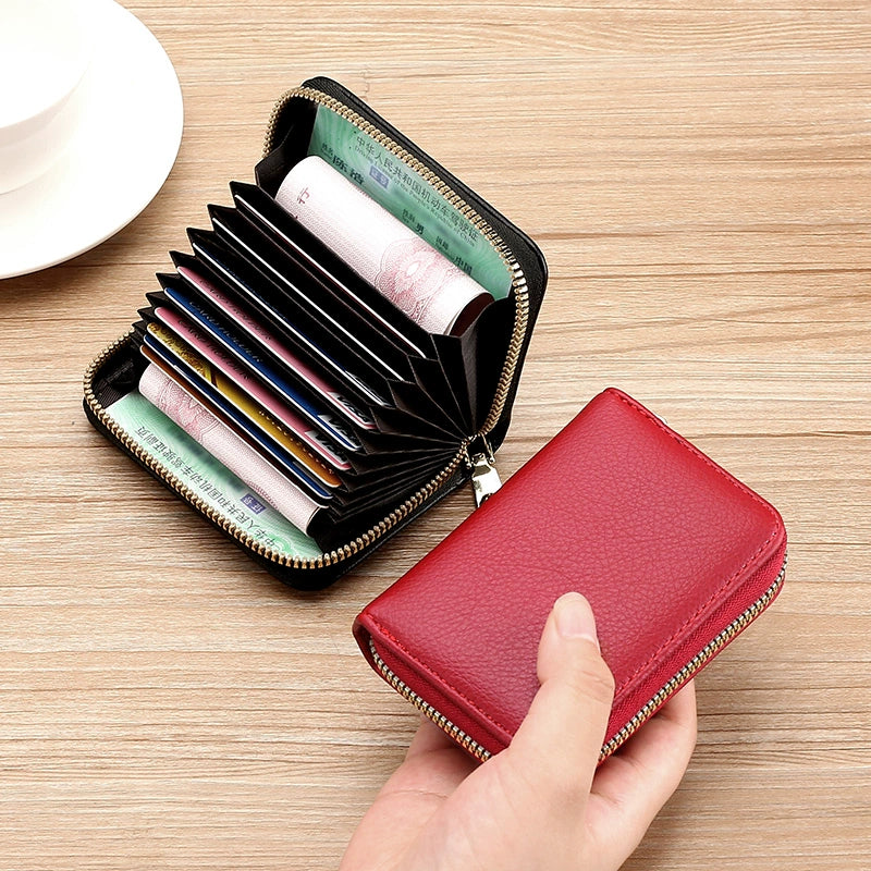 Anti-Degaussing Zipper Bank Driver's License Compact Card Holder