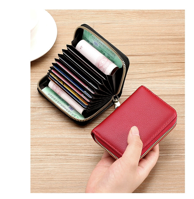 Anti-Degaussing Zipper Bank Driver's License Compact Card Holder