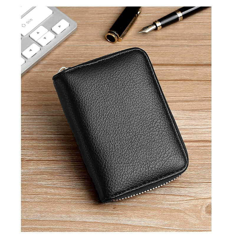 Anti-Degaussing Zipper Bank Driver's License Compact Card Holder