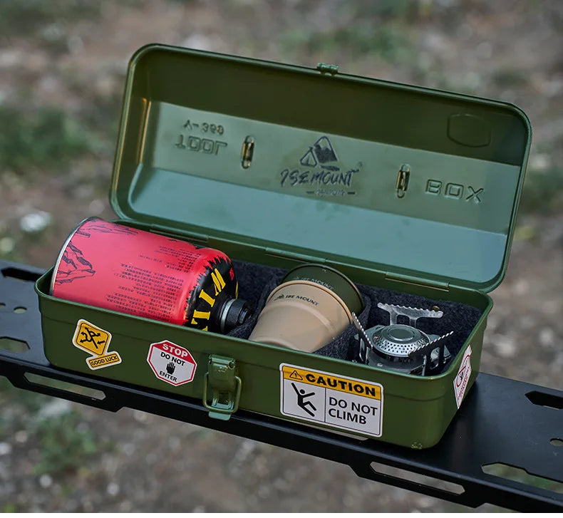 Outdoor CampingToolbox with Stickers Miscellaneous Waterproof Storage Box Portable Handheld Metal Storage Box