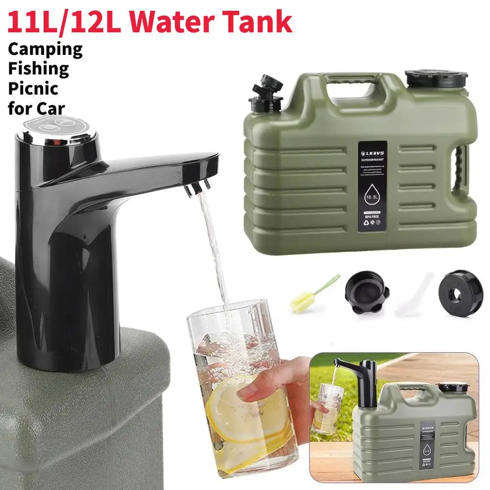 11L/12L Large Water Tank Outdoor Water Bin with Faucet & USB Rechargeable Electric Water Pump Water Tank for Camping Fishing