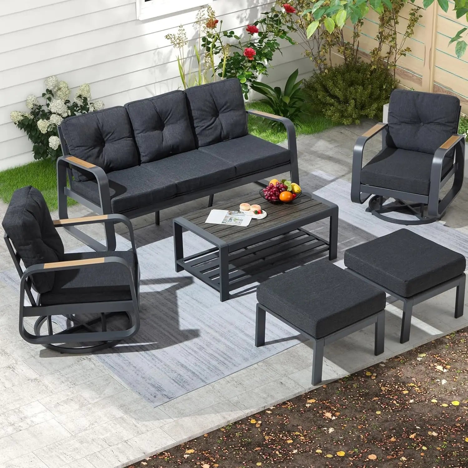 6 Pcs Modern Aluminum Patio Furniture Set with Coffee Table Outdoor Luxury Conversation Sofa Set