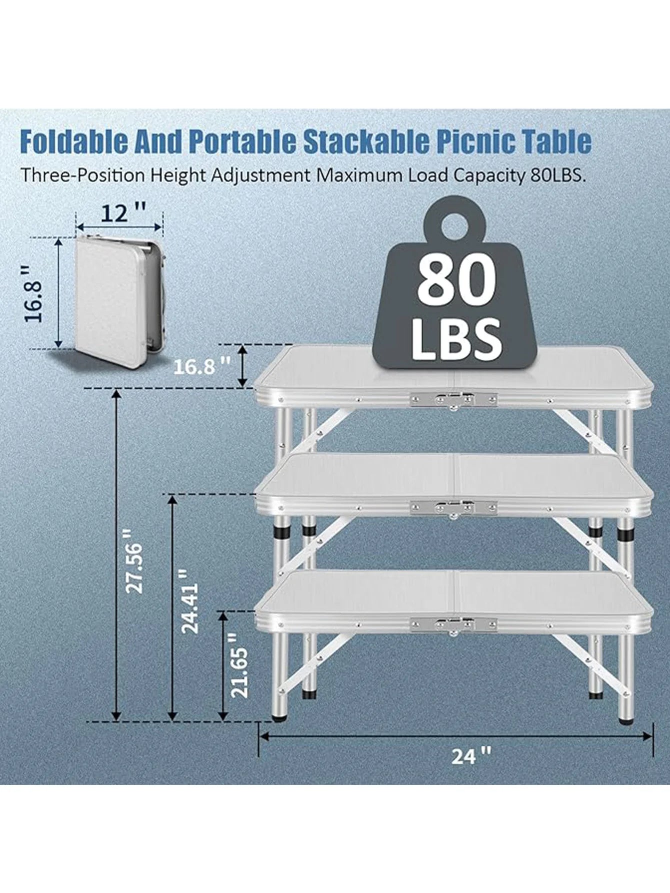 Small Folding Table, Portable Lightweight Aluminum Adjustable Height With Carry Handle, Camping Table With Mesh Holders For Outd