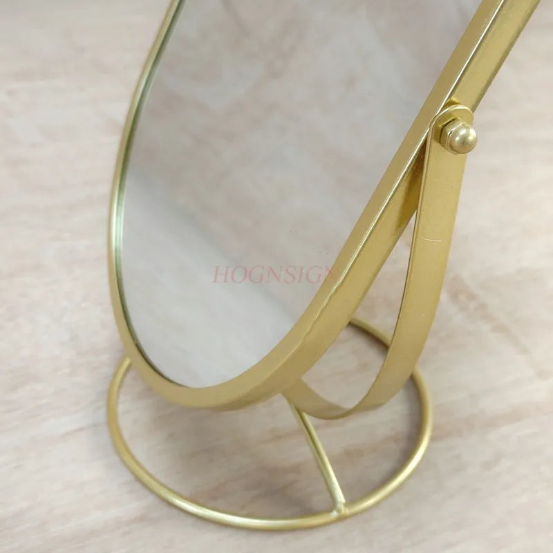 Light luxury makeup mirror, bedroom desktop, iron art dressing mirror, household rotatable portable mirror