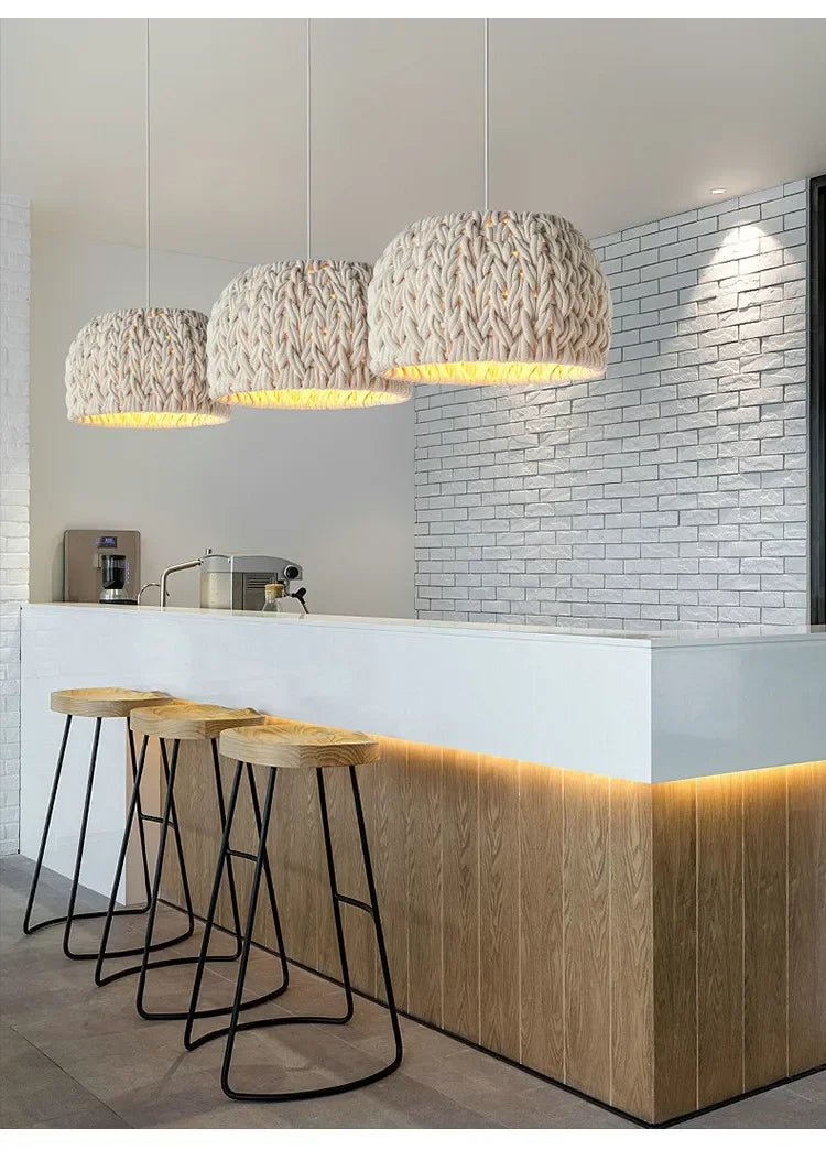 Unique Knitted Rope Wabi Sabi Chandelier Nordic E27 Led Pendant Lights Bar Suspend Lamp Fixtures Lustre Minimalism Hanging Lamp