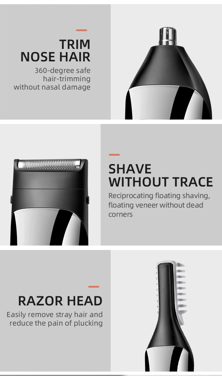 KIKIDO KK-860 10in1 multi hair trimmer men facial,beard,body grooming kits electric hair clipper nose ear trimer rechargeable