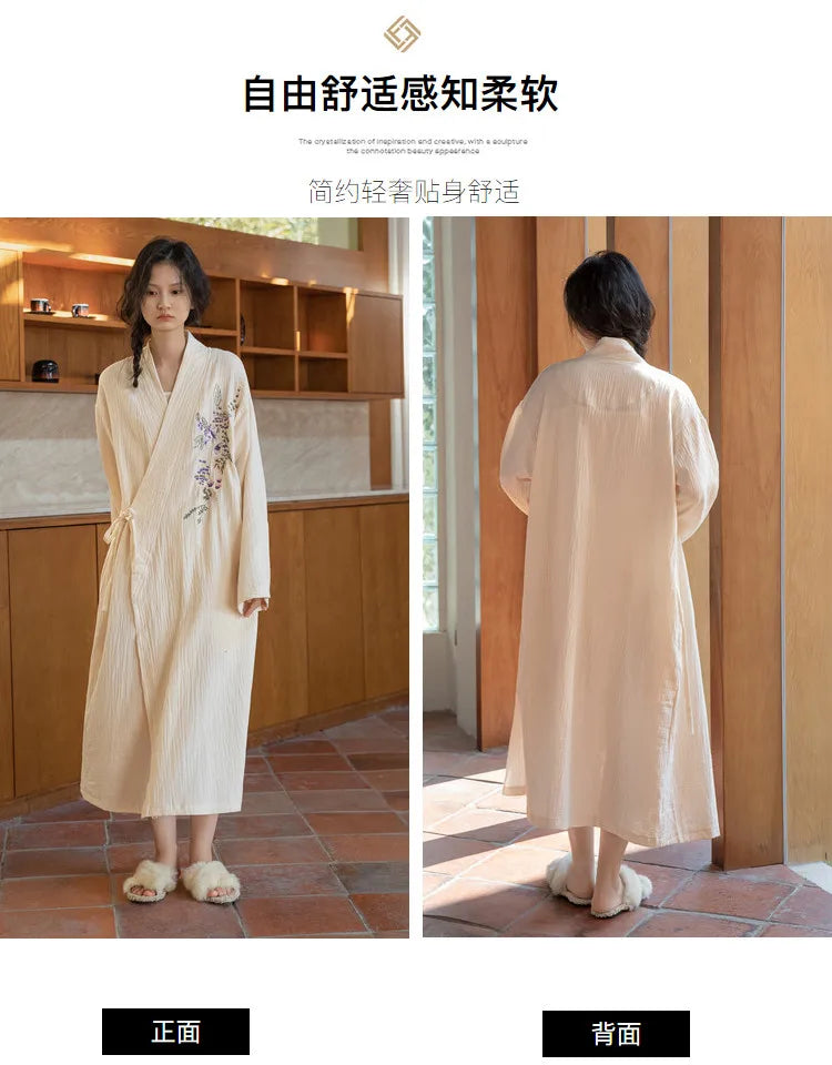 Autumn Robes Women Lovely Floral Chic Lace-up Design Fashion Japanese Style Cozy Long Sleeved Sleepwear Midi Night Ladies Daily