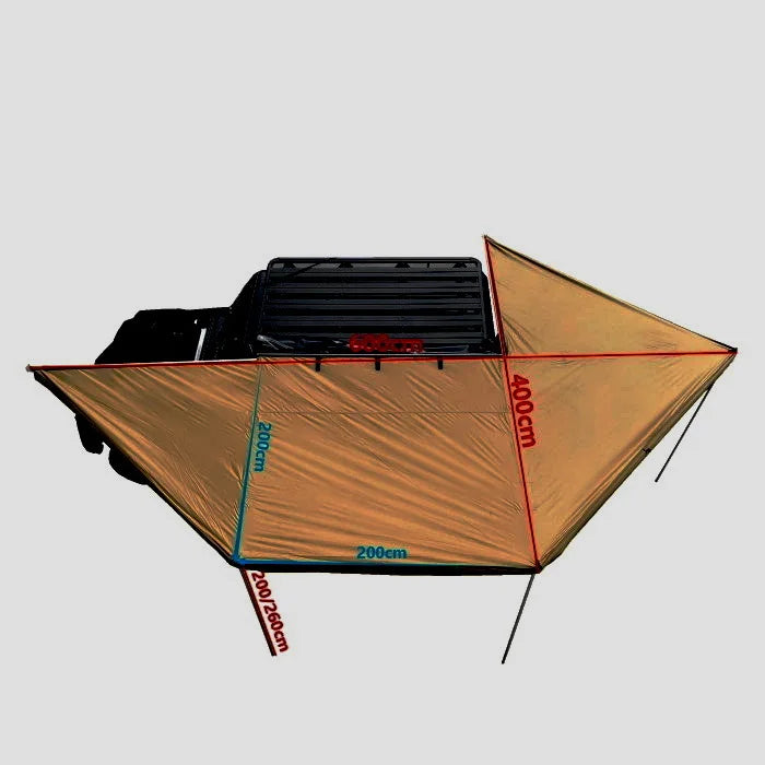 Outdoor self-driving five-angle 270-degree awning with cloth on the top side and double-axis fan-shaped tent with curtain a