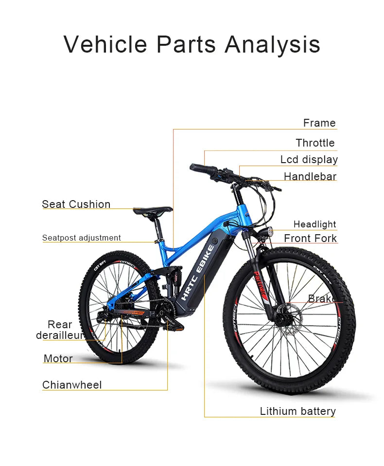 26 inch mountain soft tail electric assist bike xc emtb rear wheel drive hidden lithium battery dual shock ebike