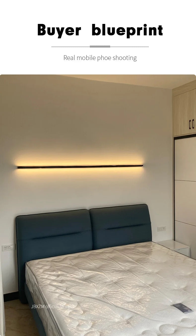 Wall lamp bedroom bedside Lights nordic decorative luminaires line minimalist light long strip black background wall light Room