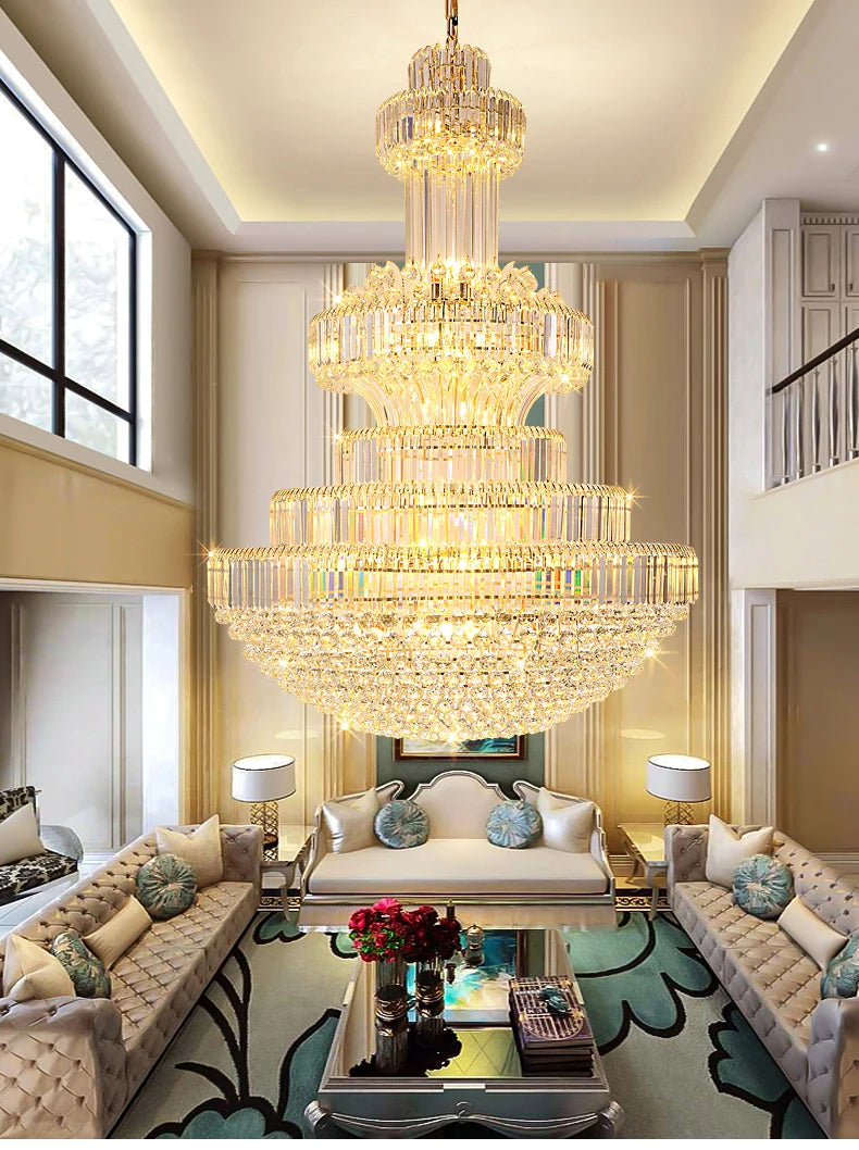 Villa Duplex Building Hollow Living Room Restaurant Light Luxury Crystal Chandelier Classic Hotel Lobby Exhibition Hall Lighting