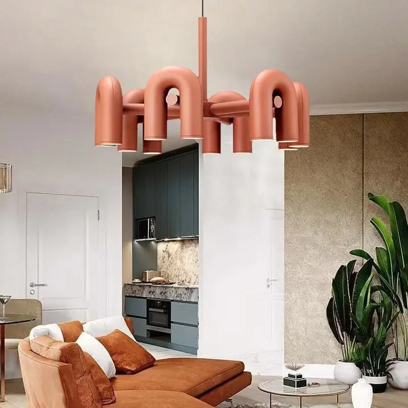 Modern U-shaped Water Pipe Chandelier Designer Personality  Living Room Pendant Lamp Nordic Restaurant Bedroom Hanging Light