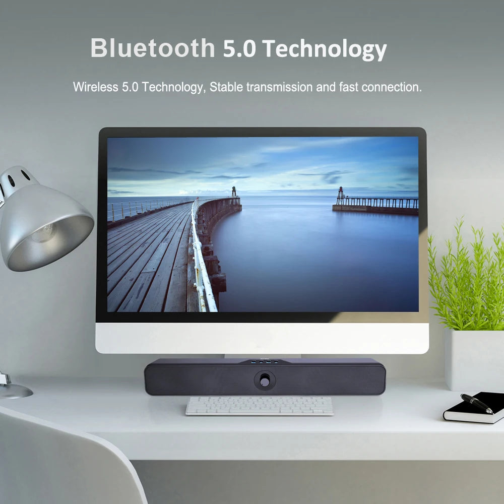 DOSS Computer Speaker Bluetooth Sound Bar 16W Stereo Bass Sound Music Box 20 Hours Playtime SoundBar for Laptop PC Smart Phone