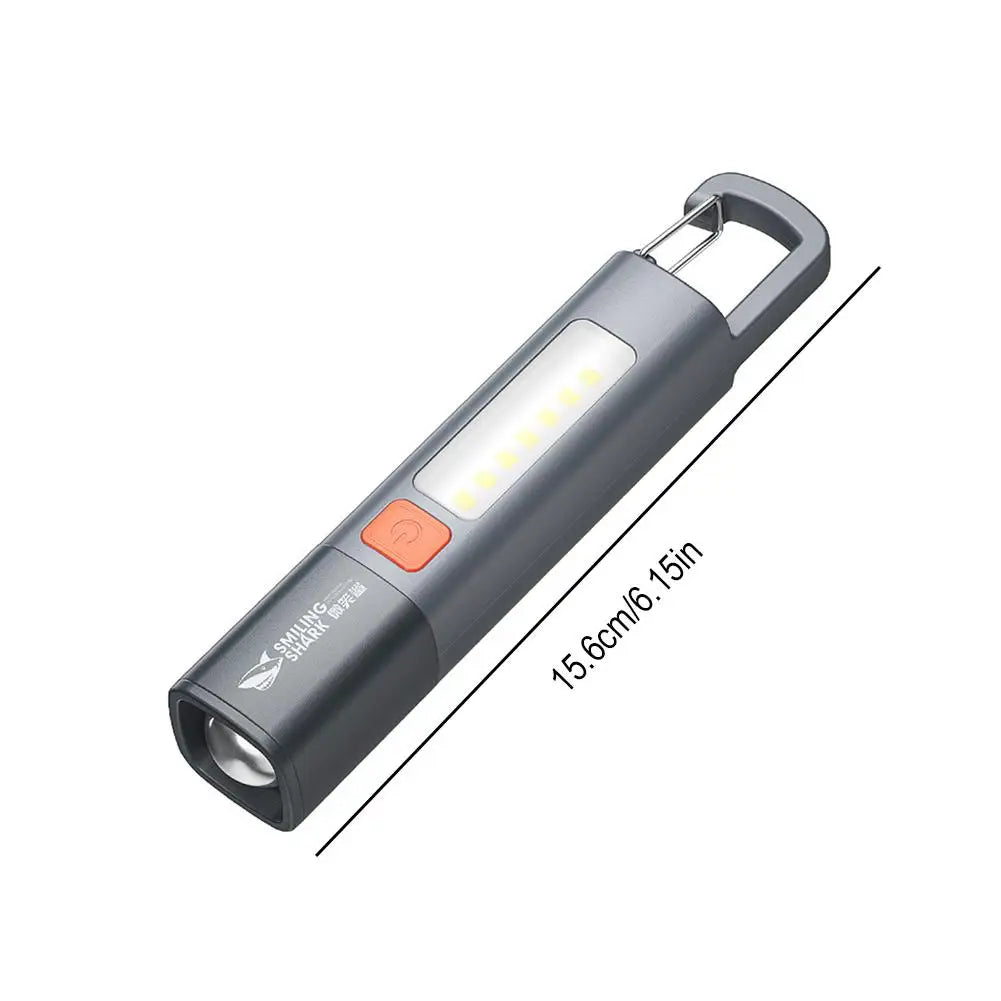 Smiling Shark SD1023 LED Torch Light XPE Super Bright Flashlight with Hook Camping Light USB Rechargeable Zoomable Waterproof