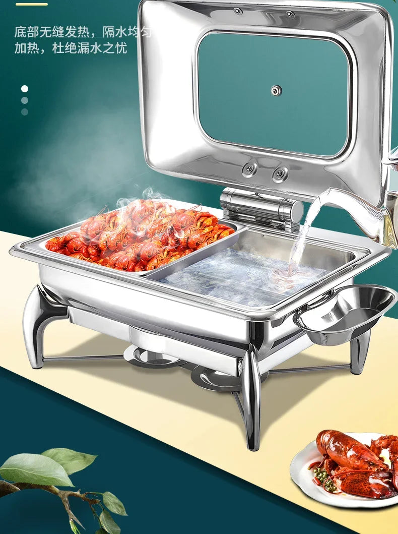 18/8 good quality silver plated luxury chafing dish set with glass lid high-end buffet stove food warmer hotel chafing dishes