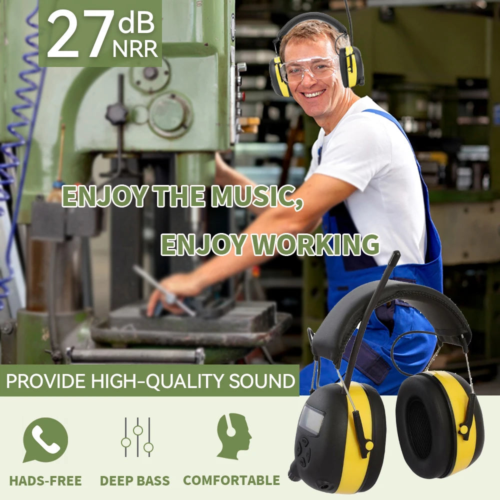 Noise Earmuffs AM/FM Radio headphones Ear Protection Bluetooth 5.1 Headphones Safety Defense for Mowing Lawn Work shooting