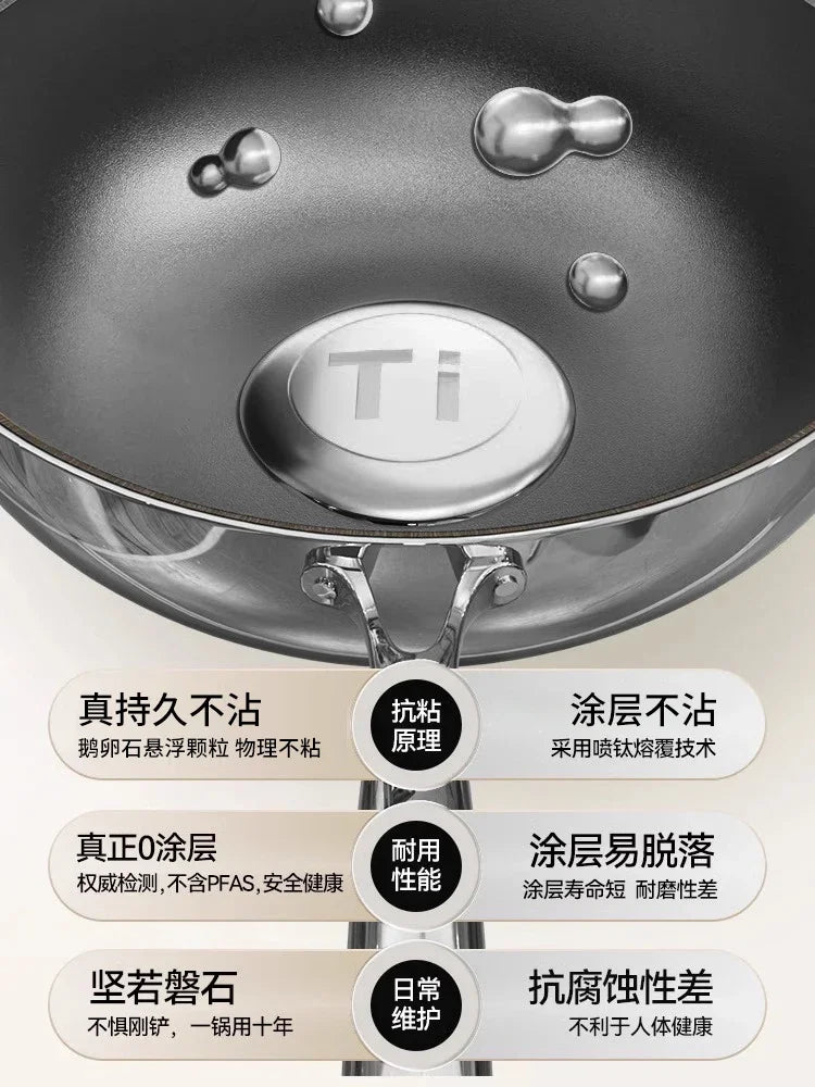 High end Frying pan Uncoated Steak pot for cooking Stainless steel Titanium Cooking pot non stick wok pan cookware Pots and pans