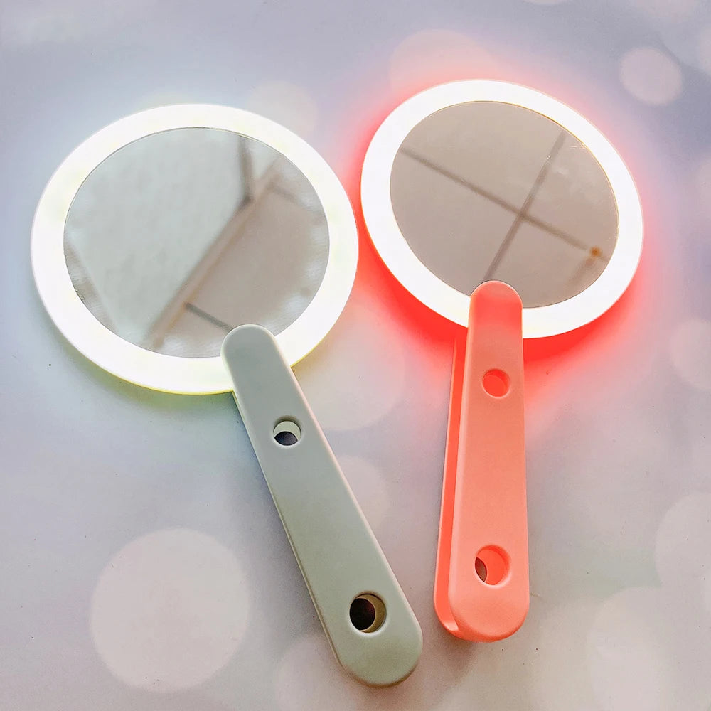 USB Charge  Woman LED Rotary Switch Makeup Mirror Heart Mirror Pink WhiteCute Convenient Hand Held Luxury Round Private Label