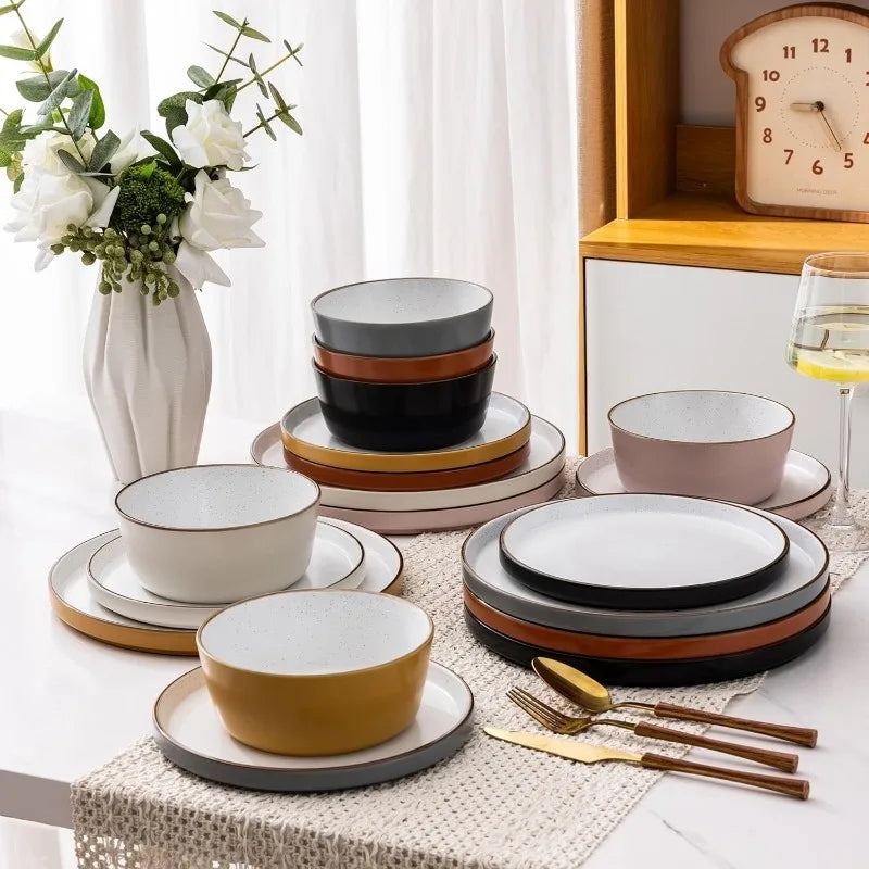 AmorArc Dinnerware Sets of 4,Modern Stoneware Plates and Bowls Sets