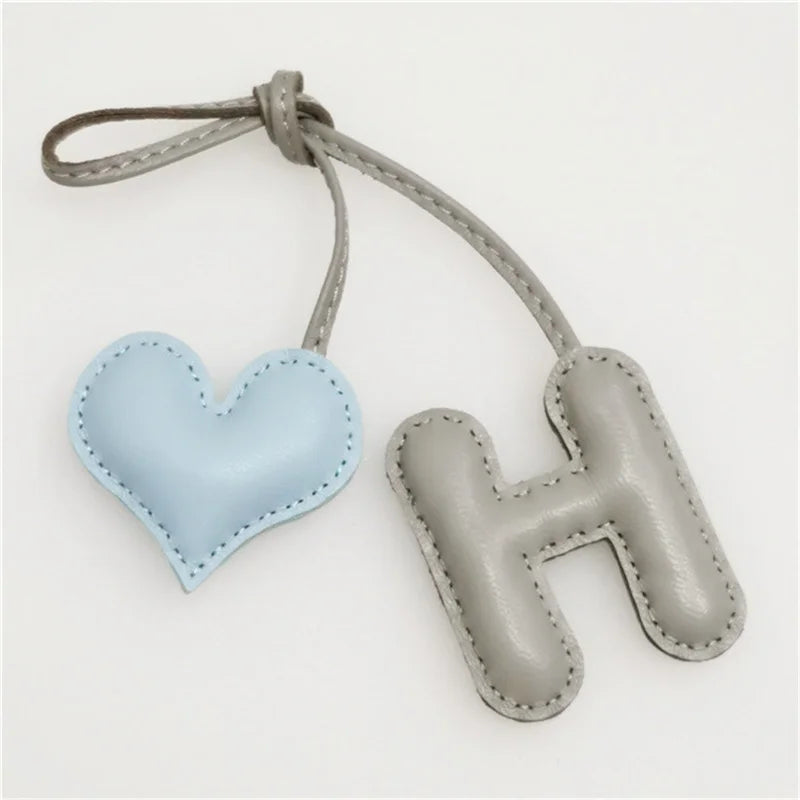 M H W A Y Heart Luxury Genuine Leather English Letter Keychain For Car Backpack Pendant Key Chain Women Bag Charm Accessories