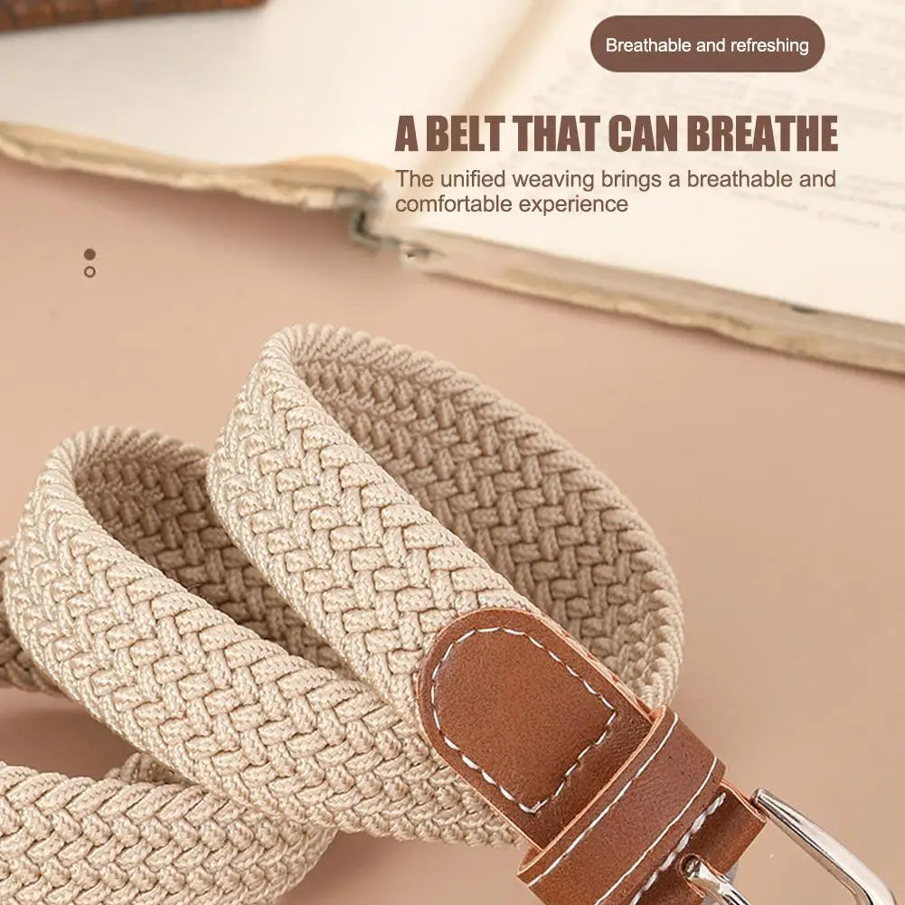 120-130cm Casual Knitted Pin Buckle Men Belt Woven Canvas Elastic Expandable Braided Stretch Belts For Women Jeans Female B U3M0