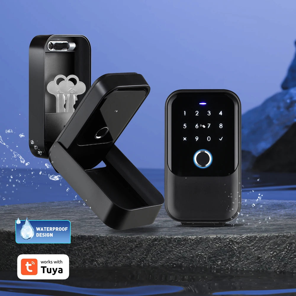 Tuya Smart Life App or TTLock APP Outdoor Waterproof Key Safe Box Security Fingerprint Password Storage Lock Key Box Anti-theft