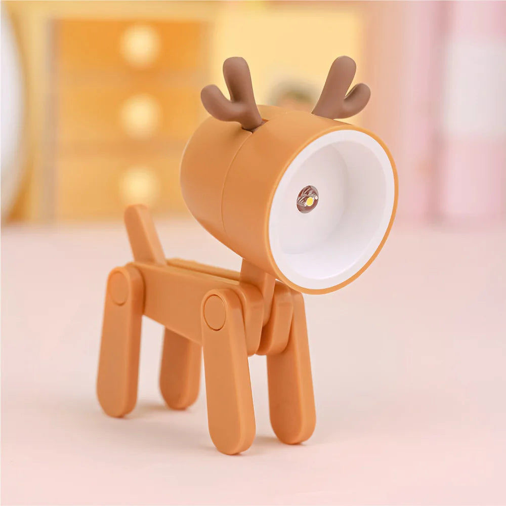 LED Mini Night Light Folding Desk Lamp Warm Yellow Cute Little Deer Puppy Animals Portable Home Decoration Light with Battery