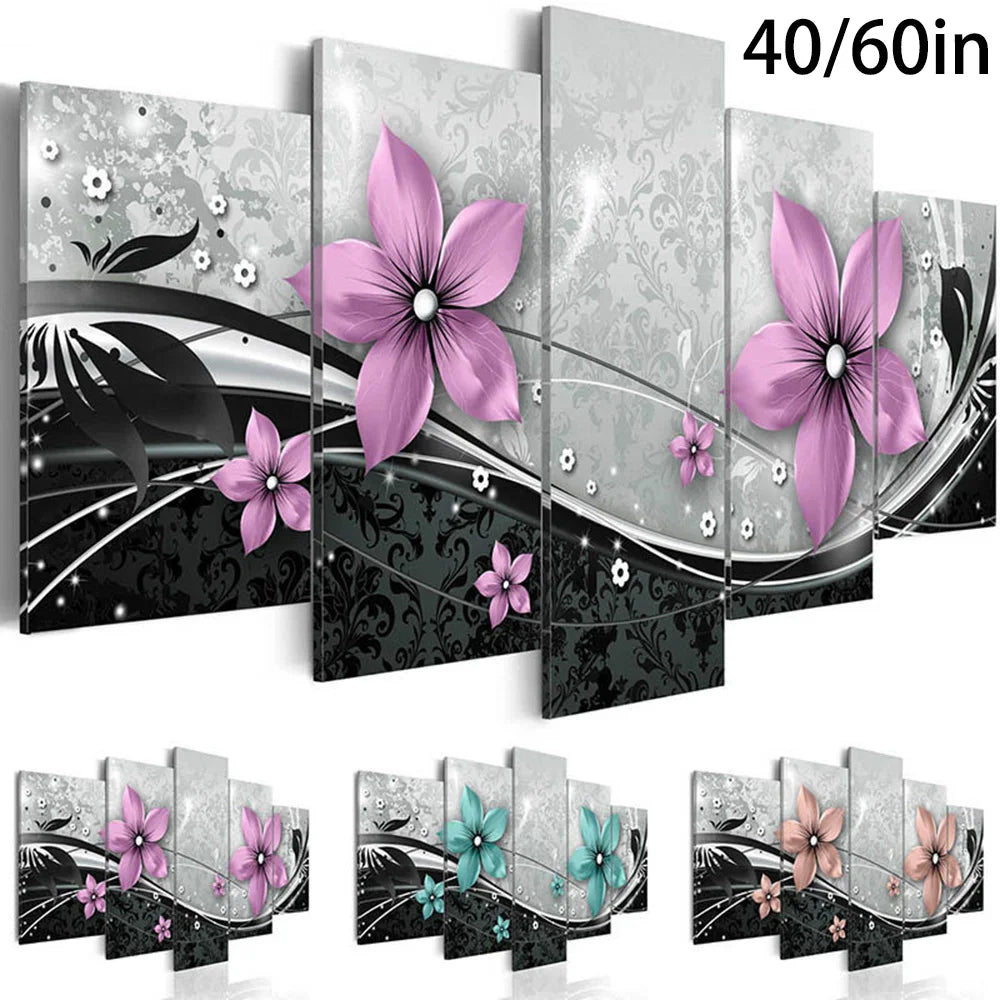 Make a Statement with 5Pcs Modern Flower Canvas Painting Wall Art Home Decor Picture Decor, Brighten Up Any Room No Frame