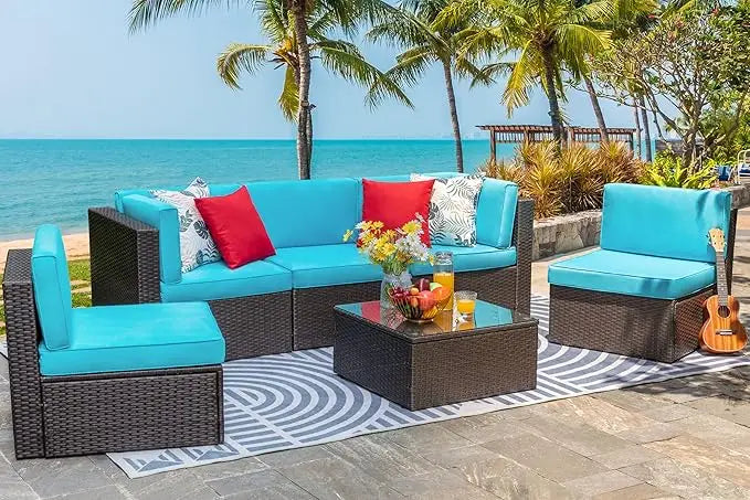 Outdoor Patio Furniture Sets Outdoor Sectional Rattan Sofa PE Manual Weaving Wicker Patio Conversation Set with Cushion