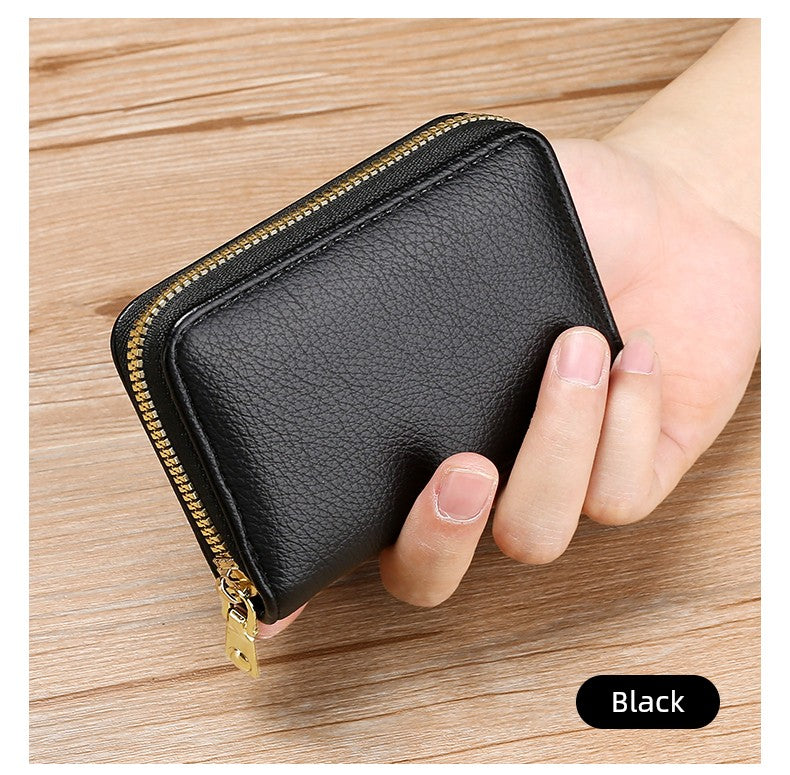 Anti-Degaussing Zipper Bank Driver's License Compact Card Holder