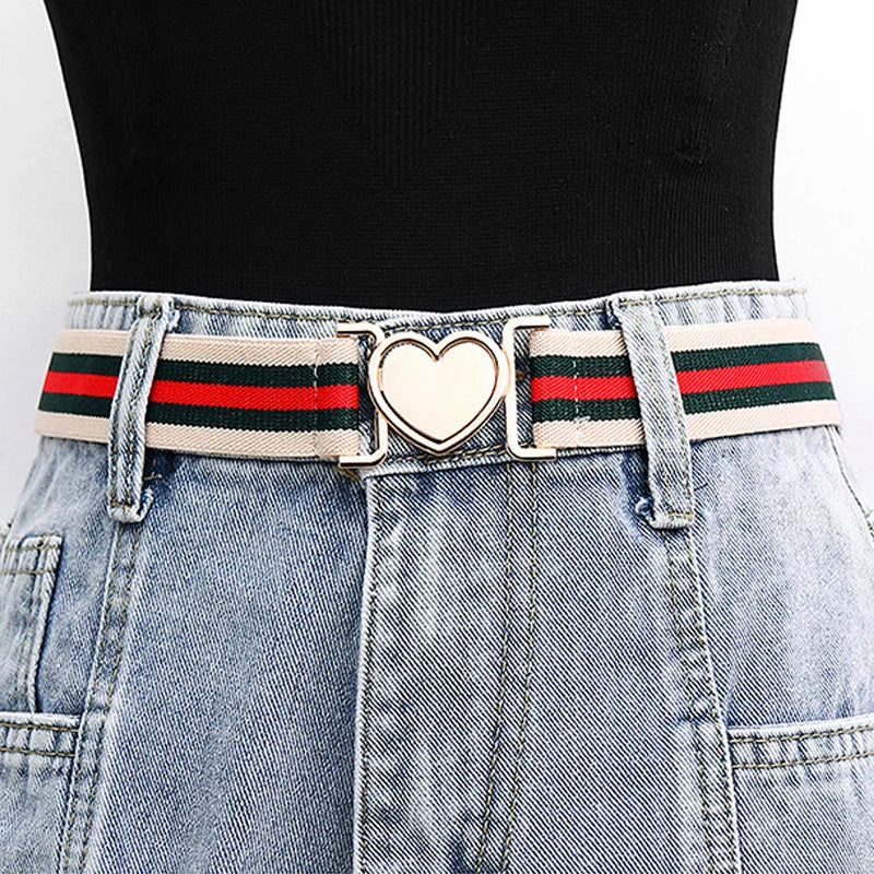 Heart Buckle Elastic Stretch Decor Belt Adjustable Invisible Belt Women Men Unisex Jeans Pants Dress Coat Belt Clothe Decoration