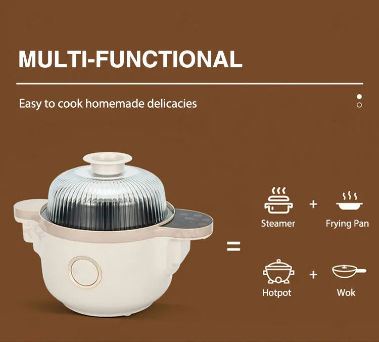 Household Stir Fry Machine 3.5L 1400W Multi Function Steamer, Frying Pan, Hotpot, Wok 360° Stir Touch Colour Screen Food Coating