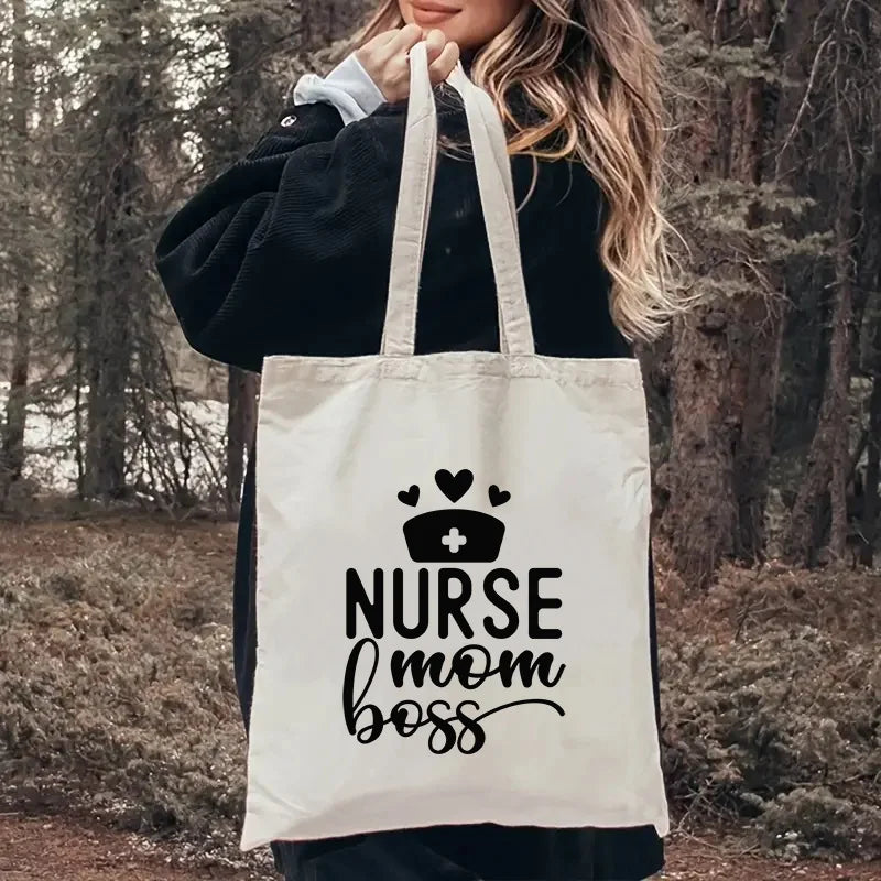 Nurse's Day Pattern Large Capacity Canvas Shoulder Bag Foldable Environmental Handbag Reusable Shoulder Bag