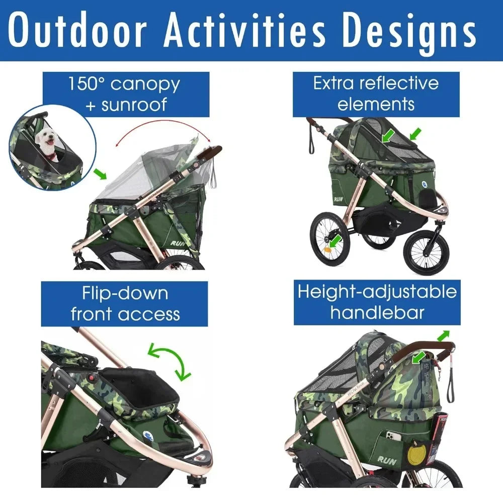 Run Performance Jogging Sports Stroller with Comfort Rubber Wheels/Zipper-Less Entry/1-Hand Quick Fold/Aluminum Frame