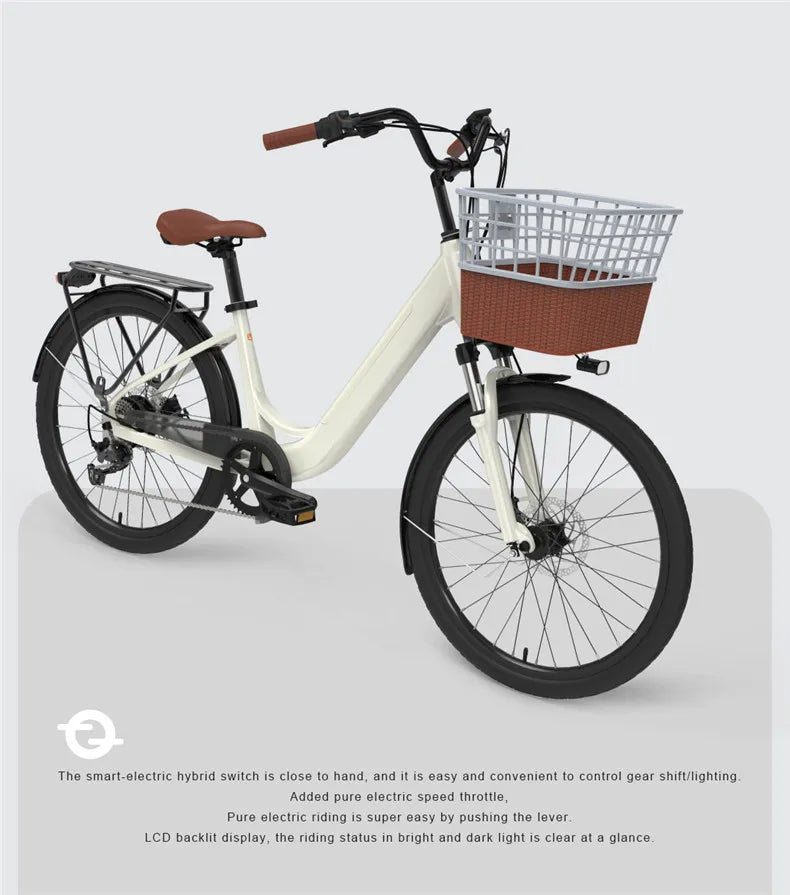 24 inch urban electric bicycle princess ebike lightweight swan frame 36V250W electric assisted bicycle 7-speed ebike