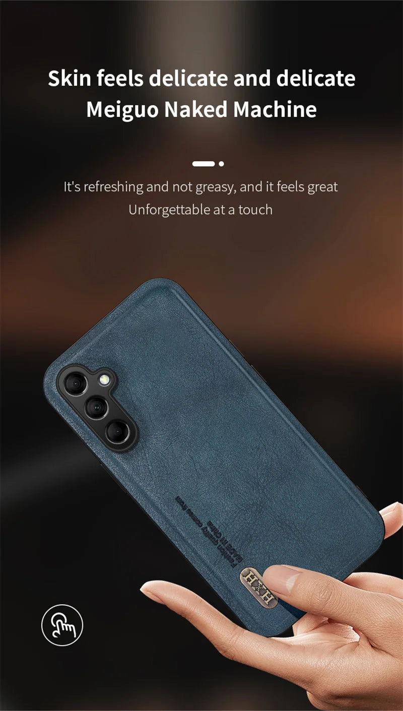 Vintage Retro Leather Phone Case For Samsung Galaxy A14 A24 A34 A54 A15 A25 A35 A55 Build-in Magnet Iron Suction Matte Cover