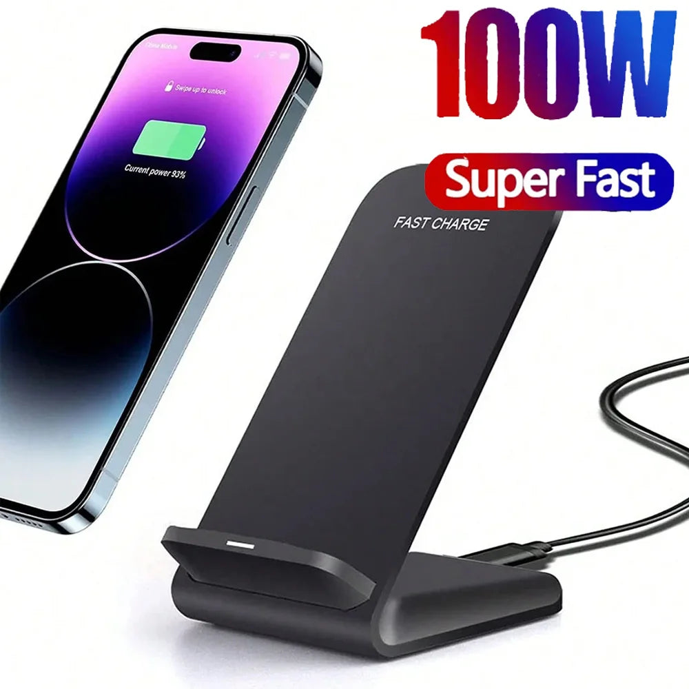 100W new Wireless Charger Stand Pad for iPhone 15 14 13 12 11 Pro Max XR 8 Samsung Xiaomi Induction Fast Charging Dock Station