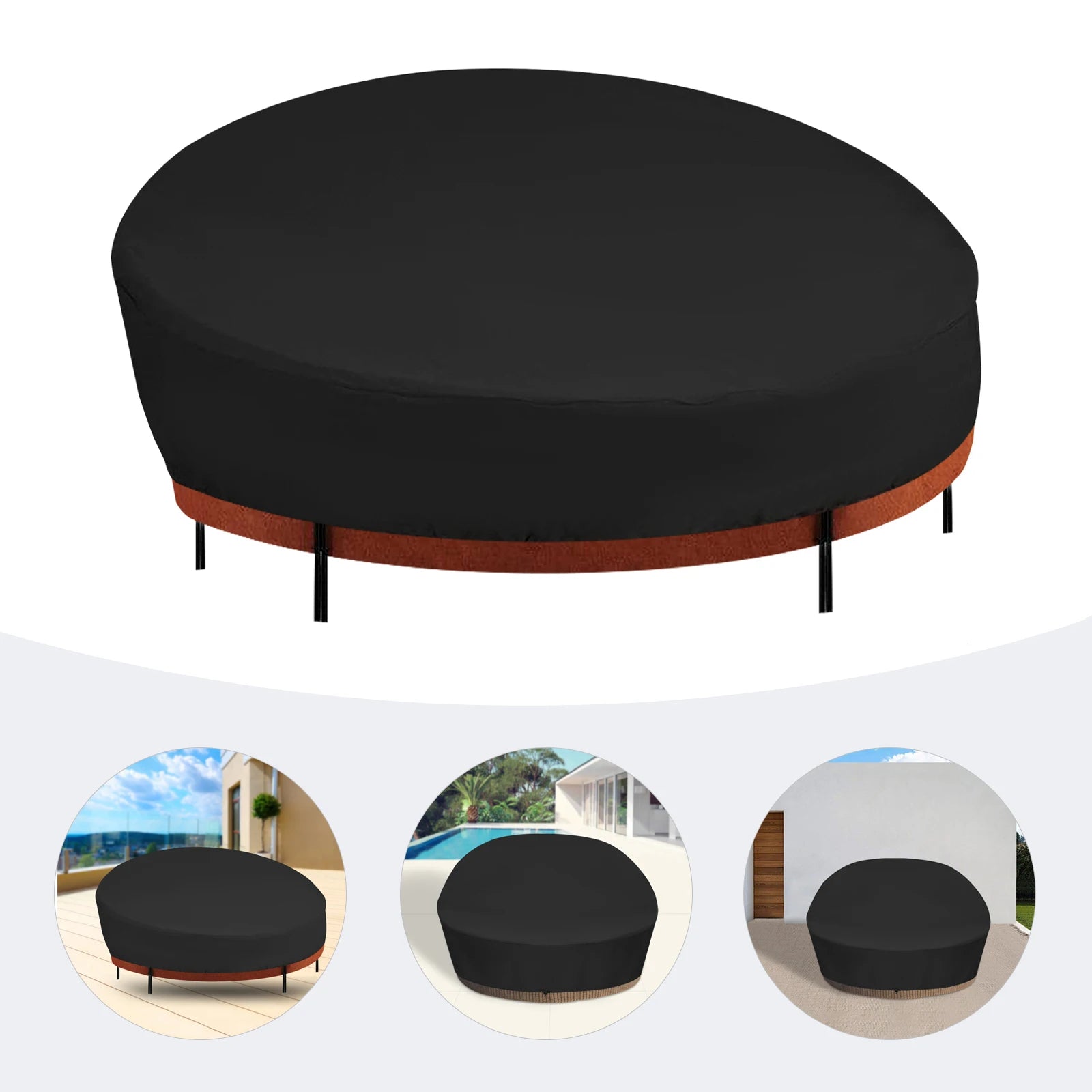 Outdoor Daybed Cover Heavy Duty Waterproof Round Canopy Sofa Bed Cover with Taped Seam Patio Furniture Set Cover All Weather