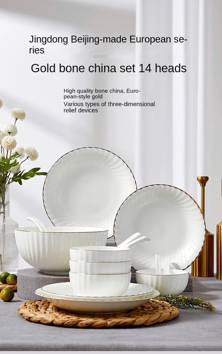 Premium Bone China Dinnerware Set for Home, Microwave Compatibility, 14Pis