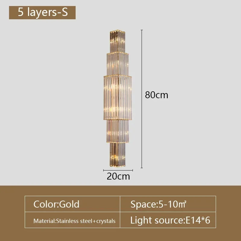 Contemporary Multi-Light Wall Sconce with Crystal Accents