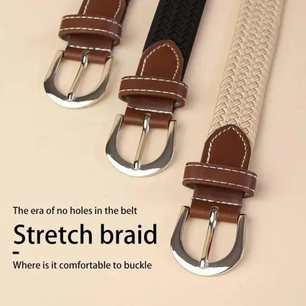 Casual Knitted Elastic Belt For Women Men Pin Buckle Woven Stretch Waist Strap For Jeans Canvas Braided Belts